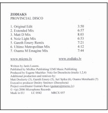 Zodiac - Provincial Disco (Remixes)